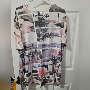 H&M Men's Tropical Print Tee - Pink and Black